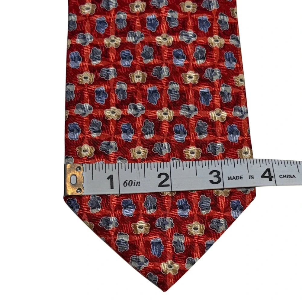 Luxury Ermenegildo Zegna Red Geometric Floral 100% Silk Italian Designer Tie